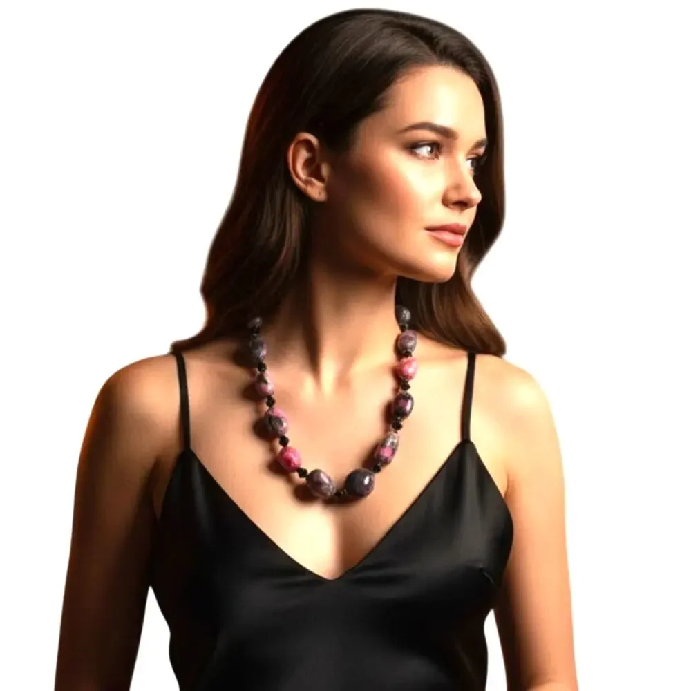 Artisan Rhodonite Sugilite Statement Necklace Pink Black Gemstone